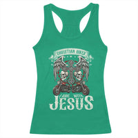 Christian Biker I Ride With Jesus Racerback Tank Top Religious Faith Motorcycle Rider Skull - Wonder Print Shop