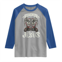 Christian Biker I Ride With Jesus Raglan Shirt Religious Faith Motorcycle Rider Skull - Wonder Print Shop