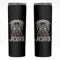 Christian Biker I Ride With Jesus Skinny Tumbler Religious Faith Motorcycle Rider Skull - Wonder Print Shop