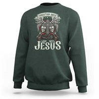 Christian Biker I Ride With Jesus Sweatshirt Religious Faith Motorcycle Rider Skull - Wonder Print Shop