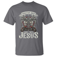 Christian Biker I Ride With Jesus T Shirt Religious Faith Motorcycle Rider Skull - Wonder Print Shop