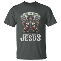 Christian Biker I Ride With Jesus T Shirt Religious Faith Motorcycle Rider Skull - Wonder Print Shop