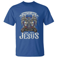 Christian Biker I Ride With Jesus T Shirt Religious Faith Motorcycle Rider Skull - Wonder Print Shop