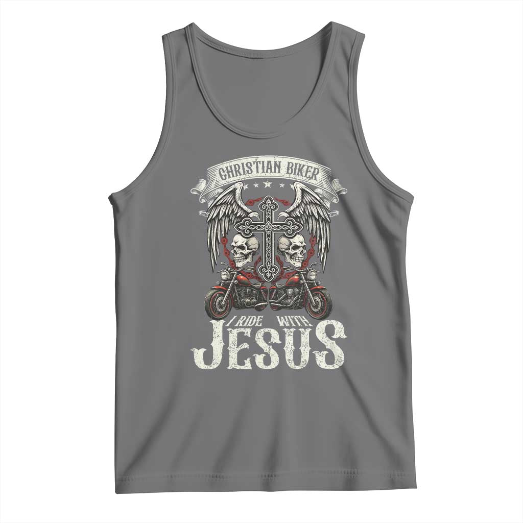 Christian Biker I Ride With Jesus Tank Top Religious Faith Motorcycle Rider Skull - Wonder Print Shop