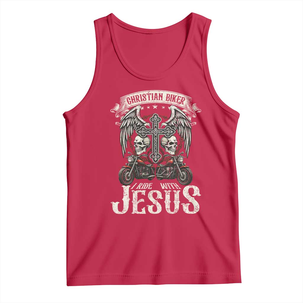 Christian Biker I Ride With Jesus Tank Top Religious Faith Motorcycle Rider Skull - Wonder Print Shop