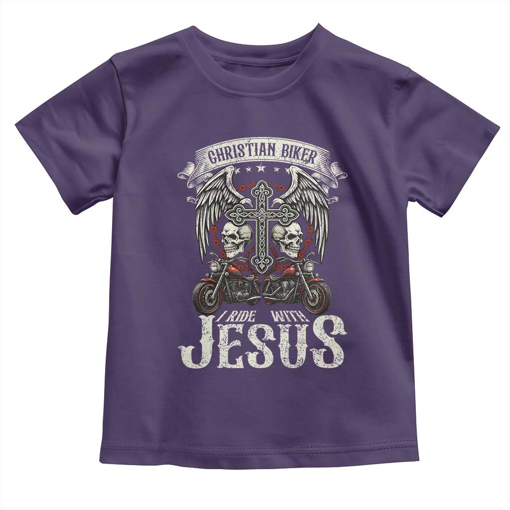 Christian Biker I Ride With Jesus Toddler T Shirt Religious Faith Motorcycle Rider Skull - Wonder Print Shop