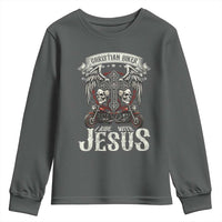 Christian Biker I Ride With Jesus Youth Sweatshirt Religious Faith Motorcycle Rider Skull - Wonder Print Shop