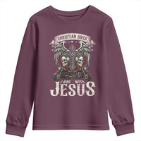 Christian Biker I Ride With Jesus Youth Sweatshirt Religious Faith Motorcycle Rider Skull - Wonder Print Shop