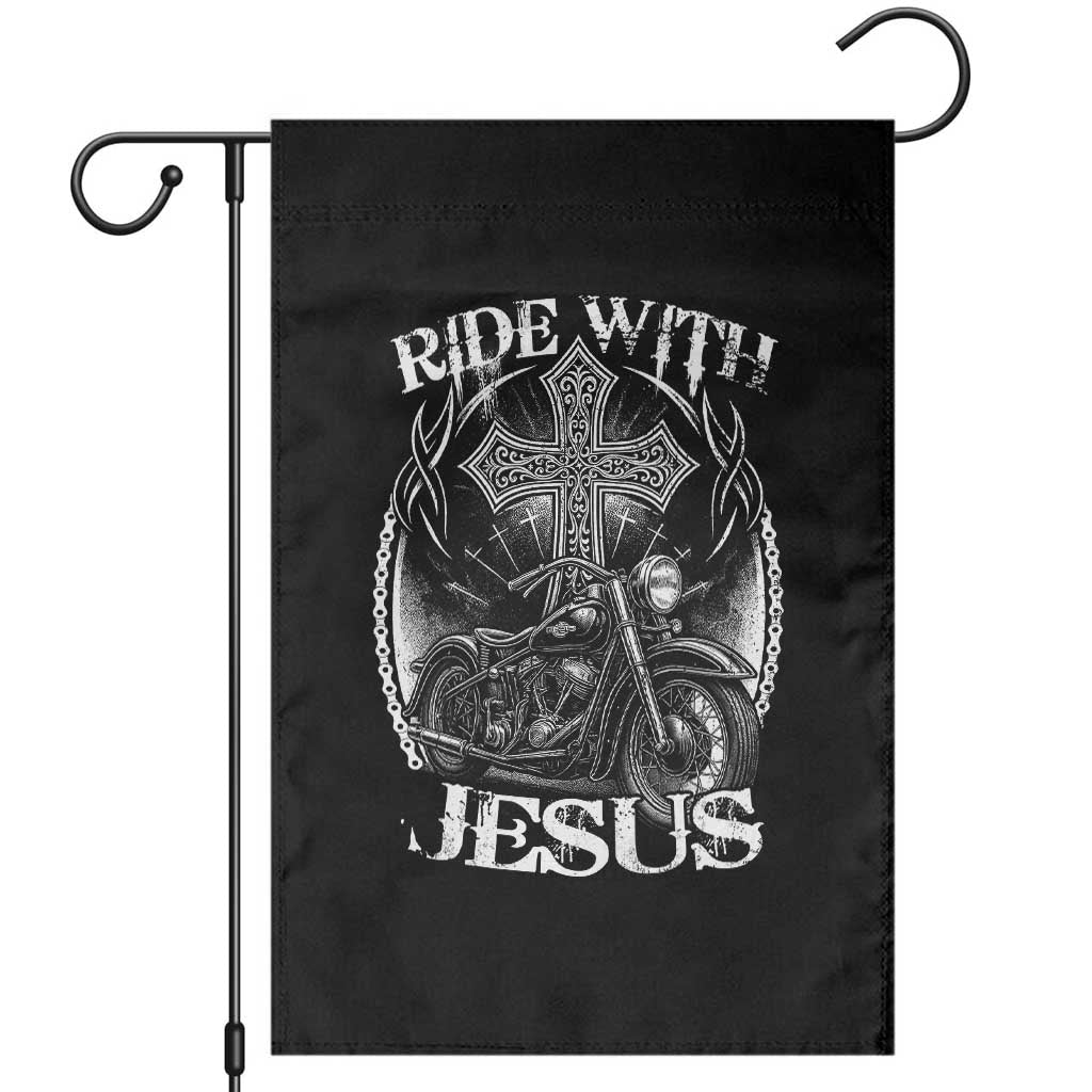 Christian Biker Garden Flag Ride With Jesus Religious Faith Motorcycle Rider - Wonder Print Shop