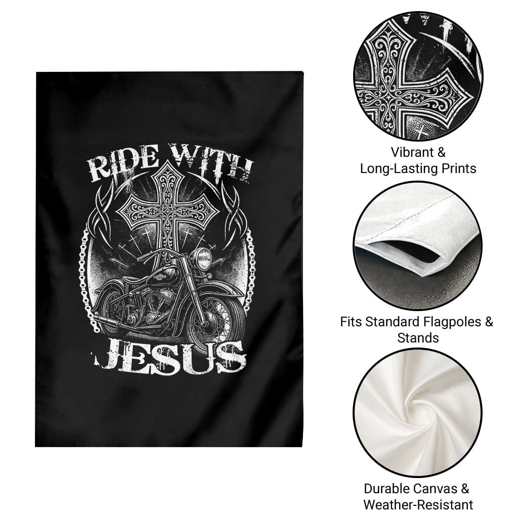 Christian Biker Garden Flag Ride With Jesus Religious Faith Motorcycle Rider - Wonder Print Shop