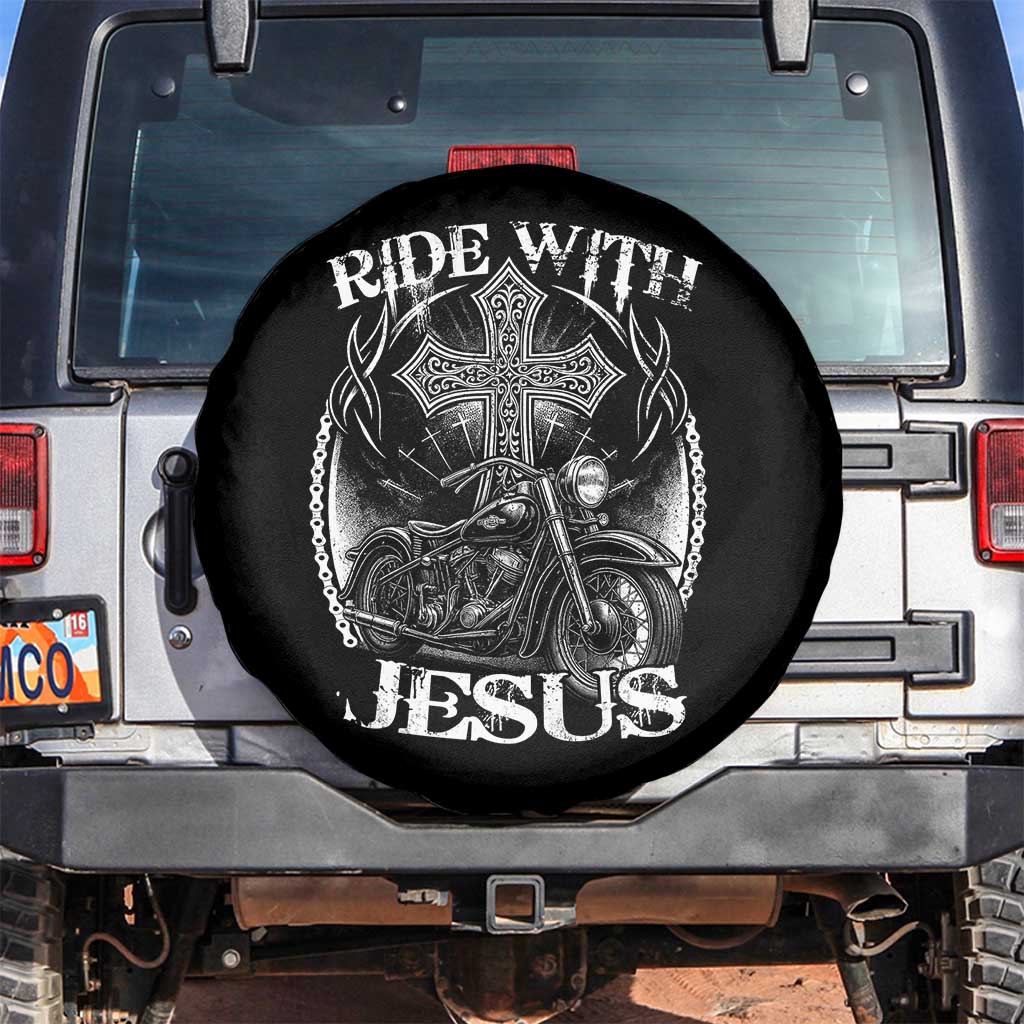 Christian Biker Spare Tire Cover Ride With Jesus Religious Faith Motorcycle Rider - Wonder Print Shop