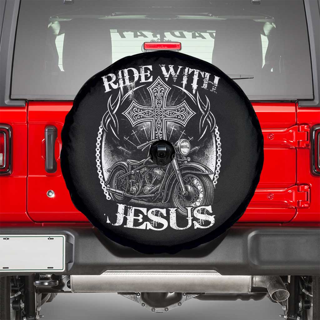 Christian Biker Spare Tire Cover Ride With Jesus Religious Faith Motorcycle Rider - Wonder Print Shop