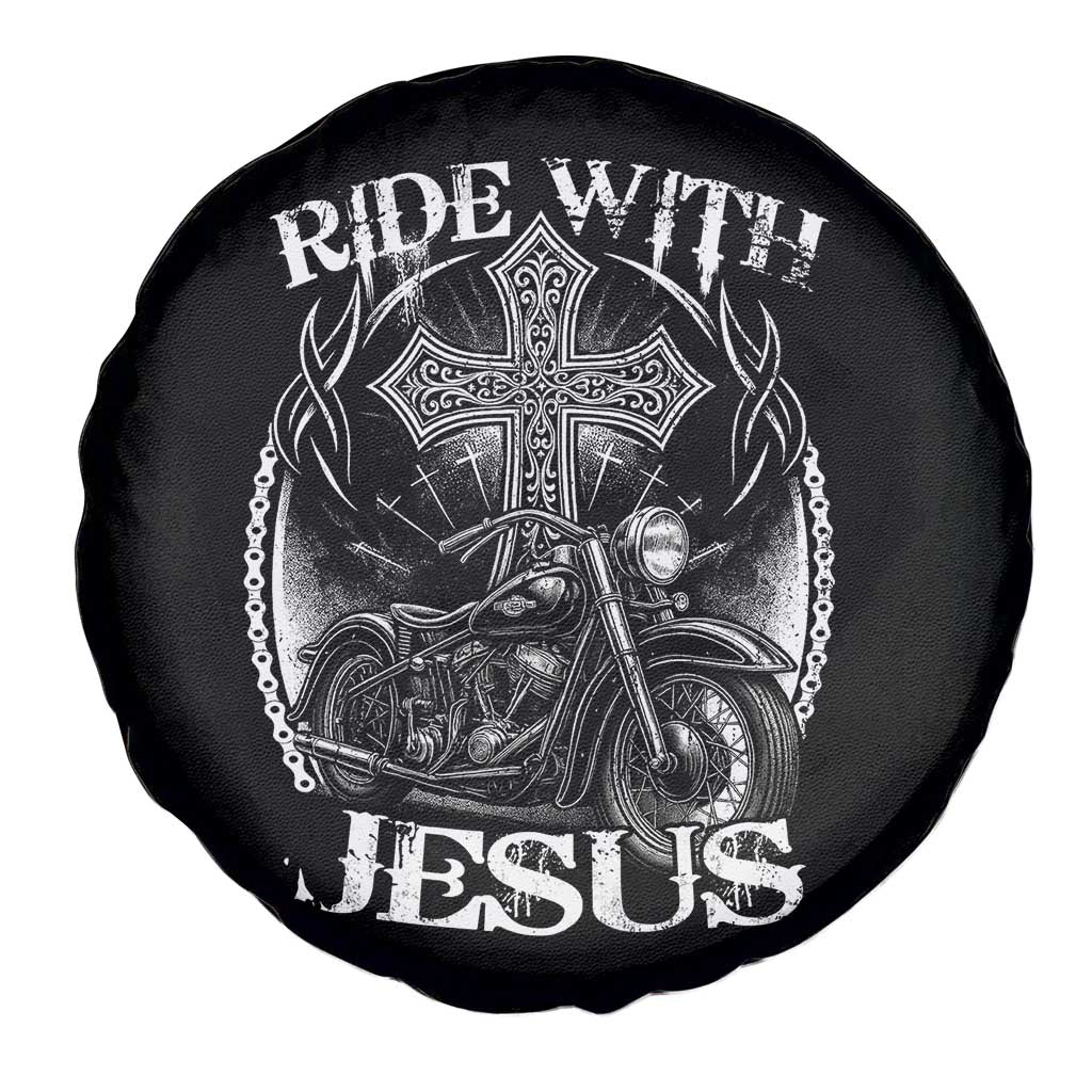 Christian Biker Spare Tire Cover Ride With Jesus Religious Faith Motorcycle Rider - Wonder Print Shop