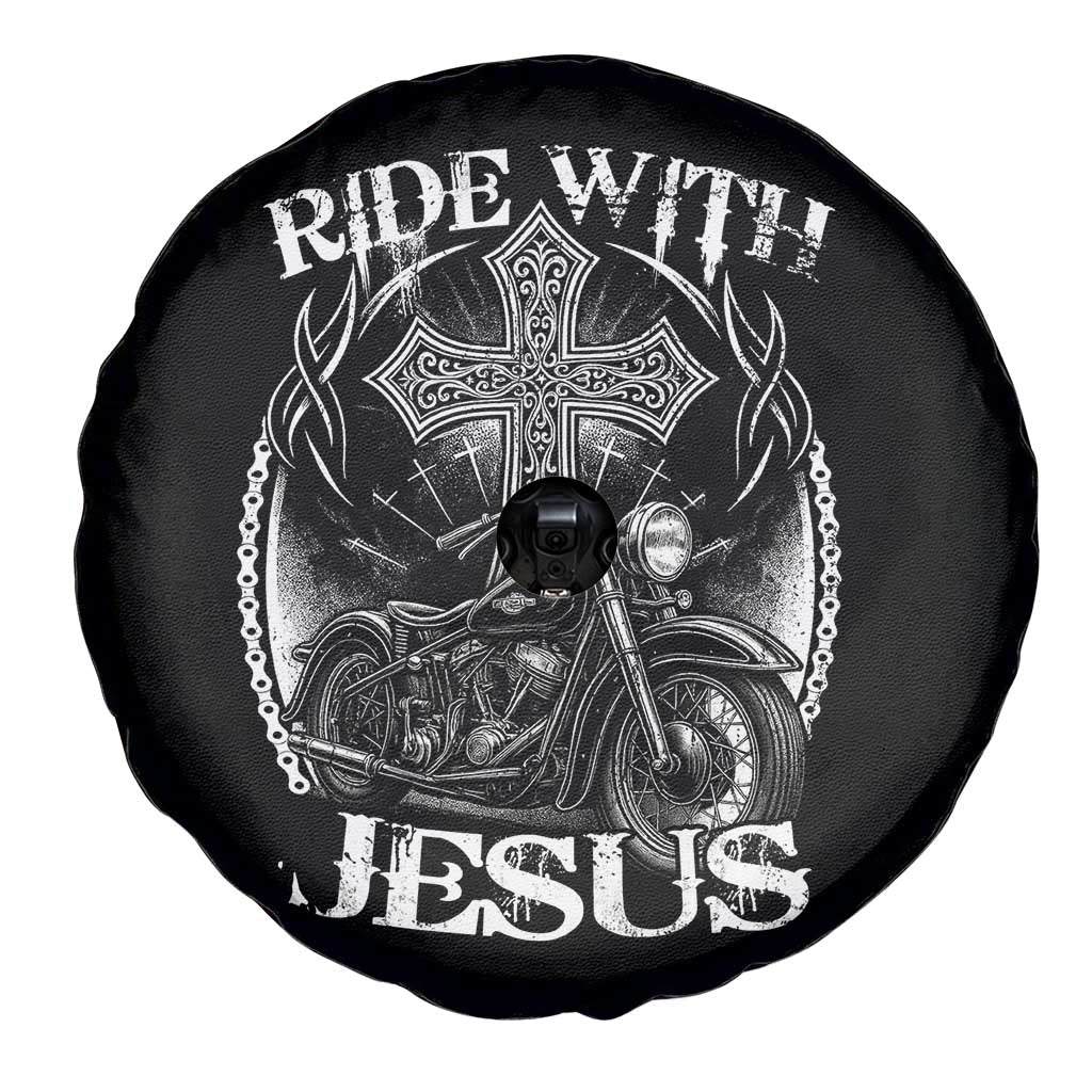 Christian Biker Spare Tire Cover Ride With Jesus Religious Faith Motorcycle Rider - Wonder Print Shop