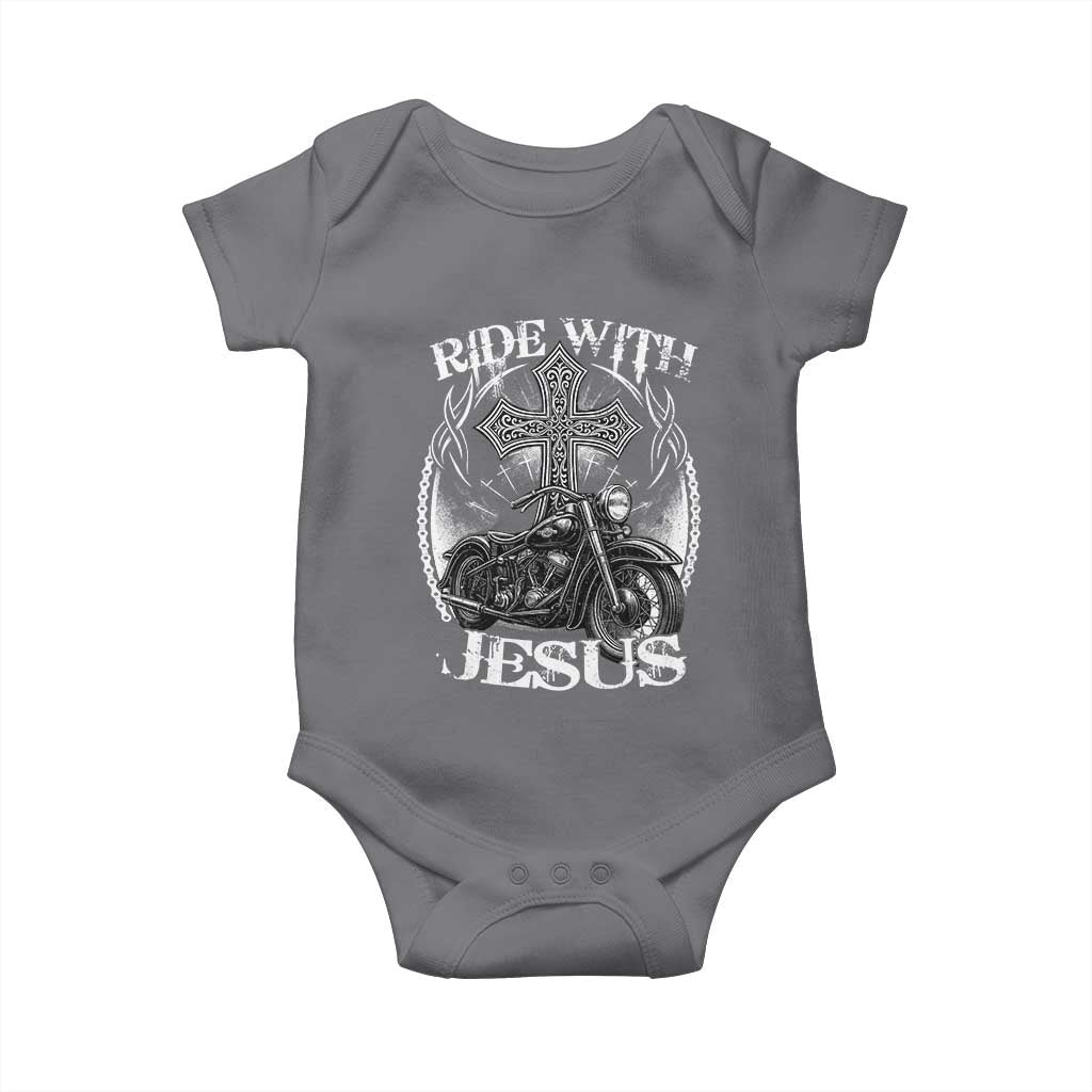 Christian Biker Baby Onesie Ride With Jesus Religious Faith Motorcycle Rider - Wonder Print Shop