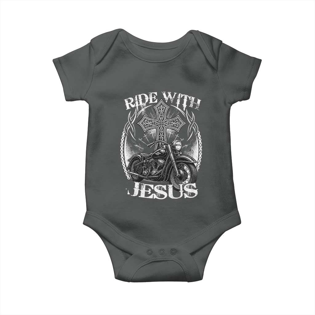 Christian Biker Baby Onesie Ride With Jesus Religious Faith Motorcycle Rider - Wonder Print Shop