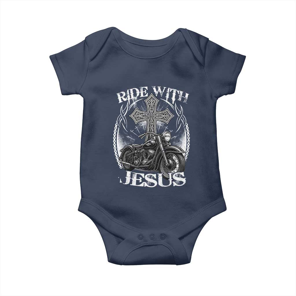 Christian Biker Baby Onesie Ride With Jesus Religious Faith Motorcycle Rider - Wonder Print Shop