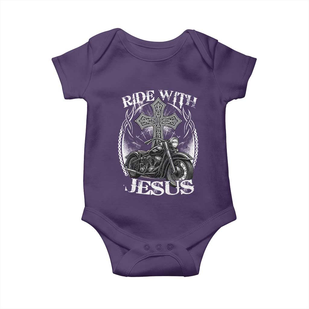 Christian Biker Baby Onesie Ride With Jesus Religious Faith Motorcycle Rider - Wonder Print Shop