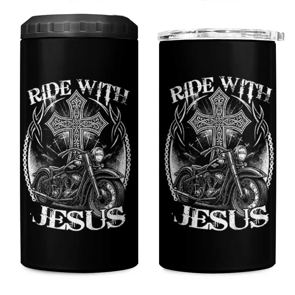 Christian Biker 4 in 1 Can Cooler Tumbler Ride With Jesus Religious Faith Motorcycle Rider - Wonder Print Shop