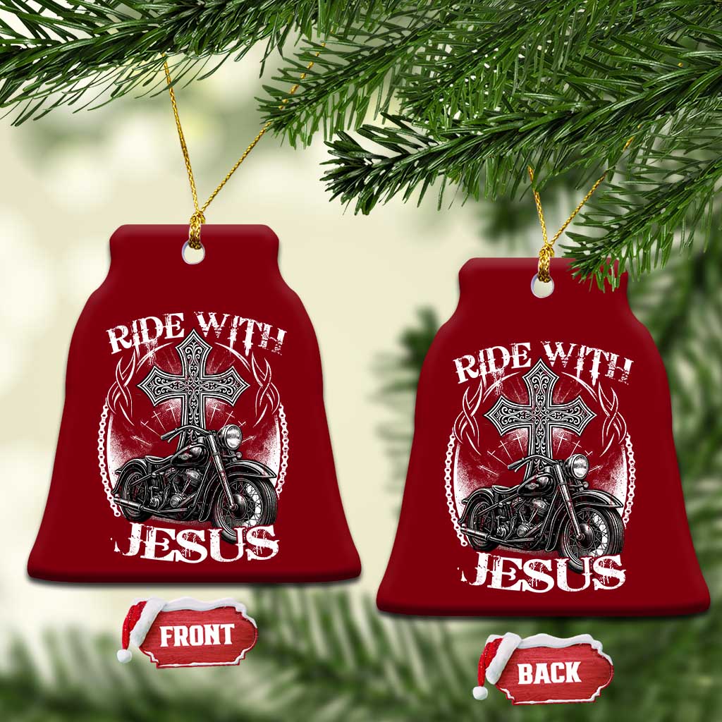 Christian Biker Ceramic Ornament Ride With Jesus Religious Faith Motorcycle Rider - Wonder Print Shop