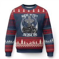 Christian Biker Ugly Christmas Sweater Ride With Jesus Religious Faith Motorcycle Rider - Wonder Print Shop