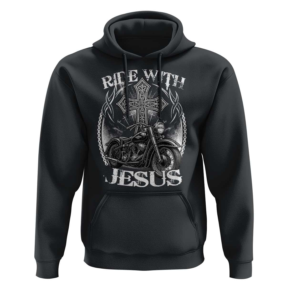 Christian Biker Hoodie Ride With Jesus Religious Faith Motorcycle Rider - Wonder Print Shop