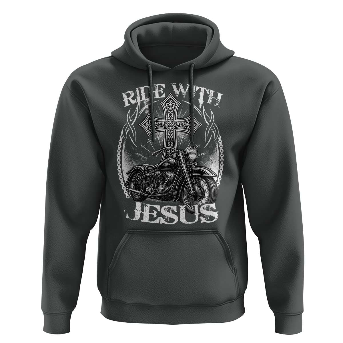 Christian Biker Hoodie Ride With Jesus Religious Faith Motorcycle Rider - Wonder Print Shop