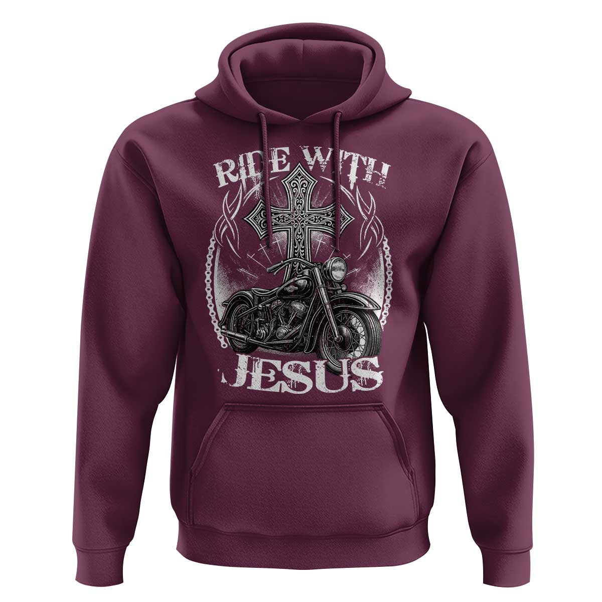 Christian Biker Hoodie Ride With Jesus Religious Faith Motorcycle Rider - Wonder Print Shop