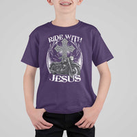 Christian Biker T Shirt For Kid Ride With Jesus Religious Faith Motorcycle Rider - Wonder Print Shop