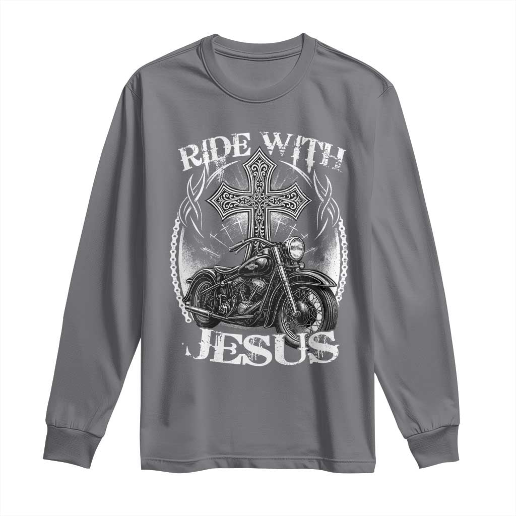 Christian Biker Long Sleeve Shirt Ride With Jesus Religious Faith Motorcycle Rider - Wonder Print Shop
