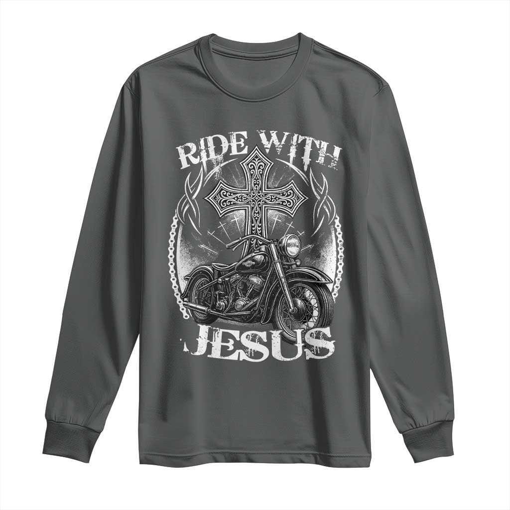 Christian Biker Long Sleeve Shirt Ride With Jesus Religious Faith Motorcycle Rider - Wonder Print Shop