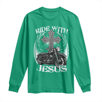 Christian Biker Long Sleeve Shirt Ride With Jesus Religious Faith Motorcycle Rider - Wonder Print Shop