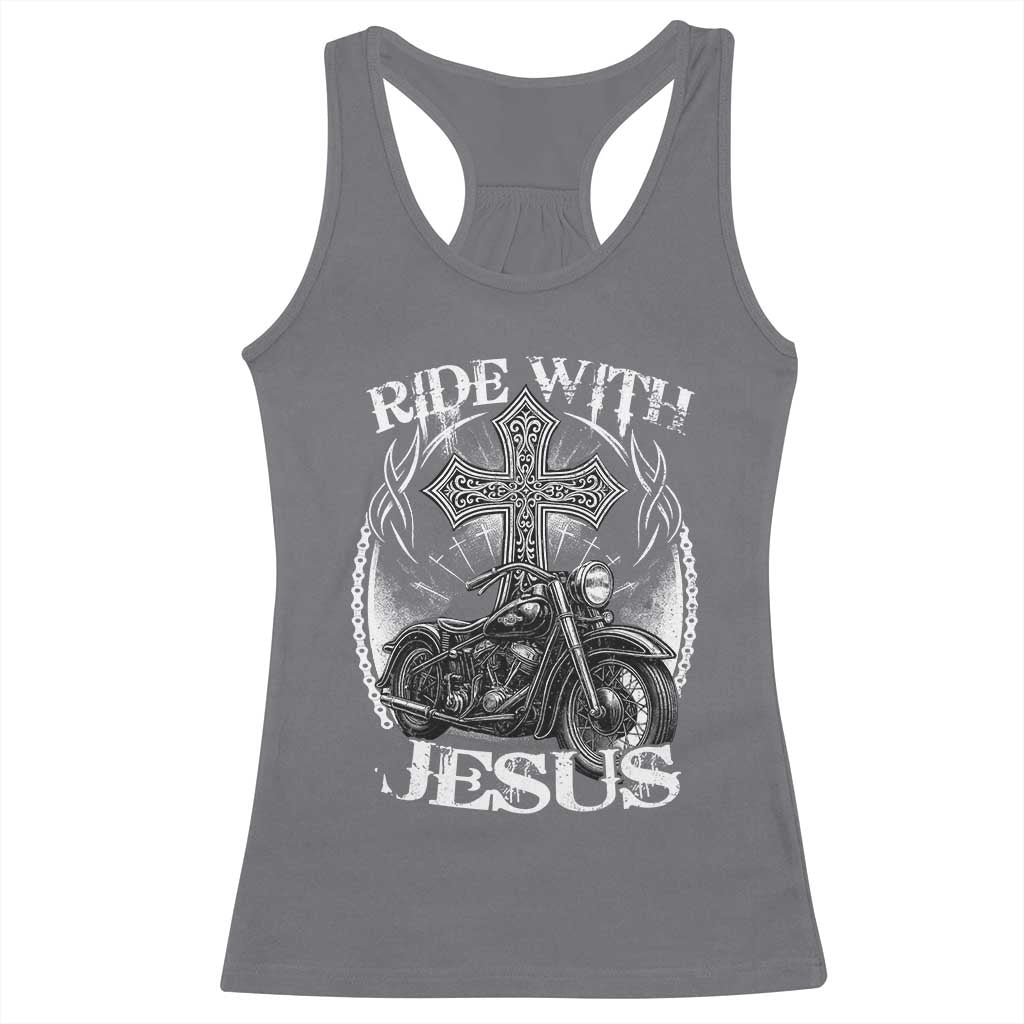 Christian Biker Racerback Tank Top Ride With Jesus Religious Faith Motorcycle Rider - Wonder Print Shop