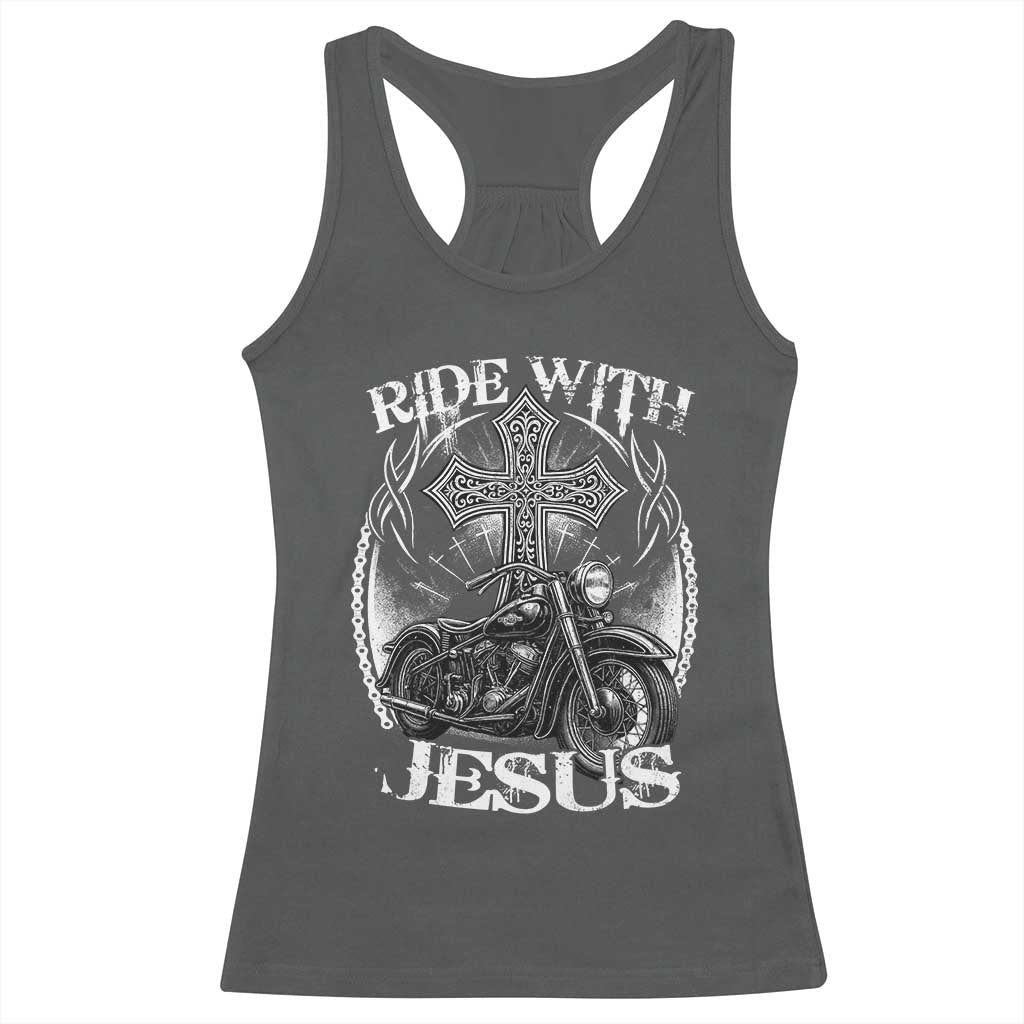 Christian Biker Racerback Tank Top Ride With Jesus Religious Faith Motorcycle Rider - Wonder Print Shop