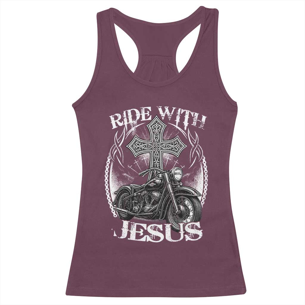 Christian Biker Racerback Tank Top Ride With Jesus Religious Faith Motorcycle Rider - Wonder Print Shop