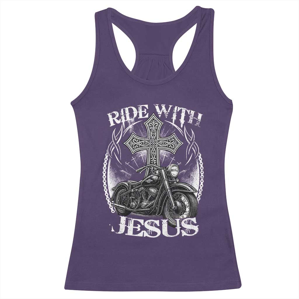 Christian Biker Racerback Tank Top Ride With Jesus Religious Faith Motorcycle Rider - Wonder Print Shop
