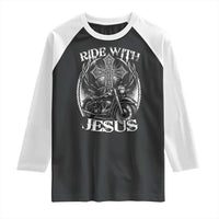 Christian Biker Raglan Shirt Ride With Jesus Religious Faith Motorcycle Rider - Wonder Print Shop