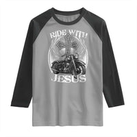 Christian Biker Raglan Shirt Ride With Jesus Religious Faith Motorcycle Rider - Wonder Print Shop