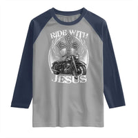 Christian Biker Raglan Shirt Ride With Jesus Religious Faith Motorcycle Rider - Wonder Print Shop