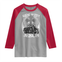 Christian Biker Raglan Shirt Ride With Jesus Religious Faith Motorcycle Rider - Wonder Print Shop