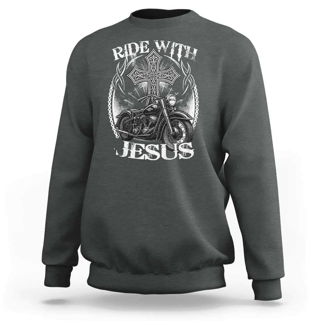 Christian Biker Sweatshirt Ride With Jesus Religious Faith Motorcycle Rider - Wonder Print Shop