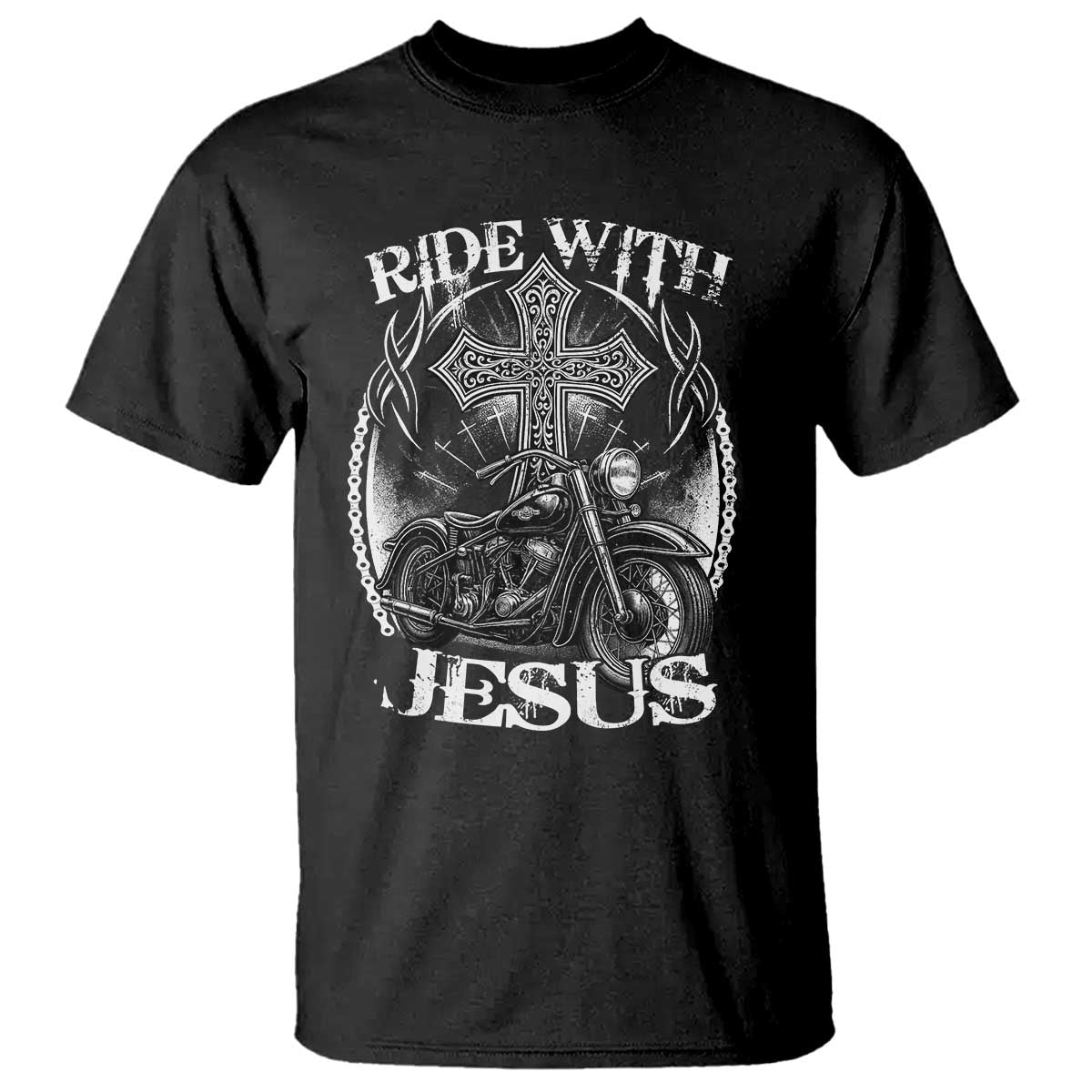 Christian Biker T Shirt Ride With Jesus Religious Faith Motorcycle Rider - Wonder Print Shop