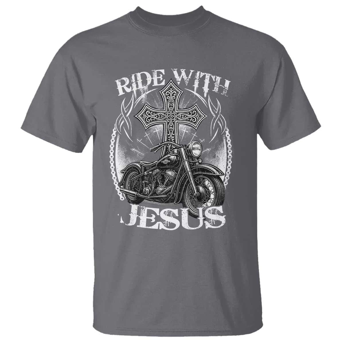 Christian Biker T Shirt Ride With Jesus Religious Faith Motorcycle Rider - Wonder Print Shop