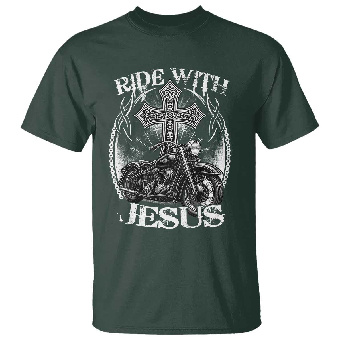 Christian Biker T Shirt Ride With Jesus Religious Faith Motorcycle Rider - Wonder Print Shop