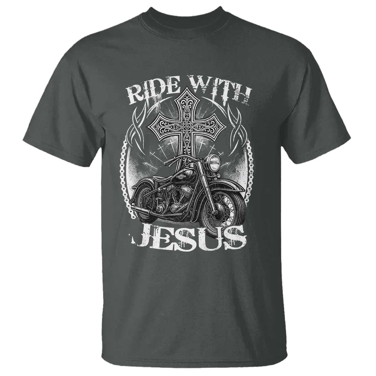 Christian Biker T Shirt Ride With Jesus Religious Faith Motorcycle Rider - Wonder Print Shop