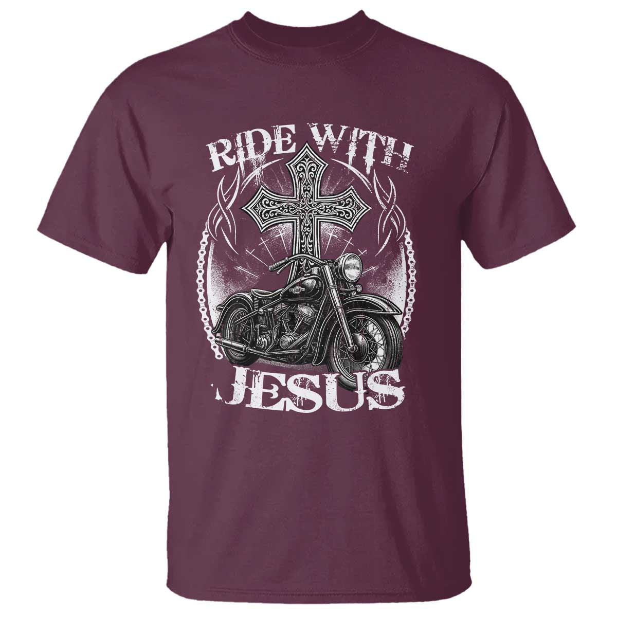 Christian Biker T Shirt Ride With Jesus Religious Faith Motorcycle Rider - Wonder Print Shop