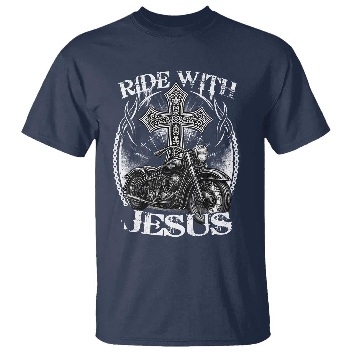 Christian Biker T Shirt Ride With Jesus Religious Faith Motorcycle Rider - Wonder Print Shop