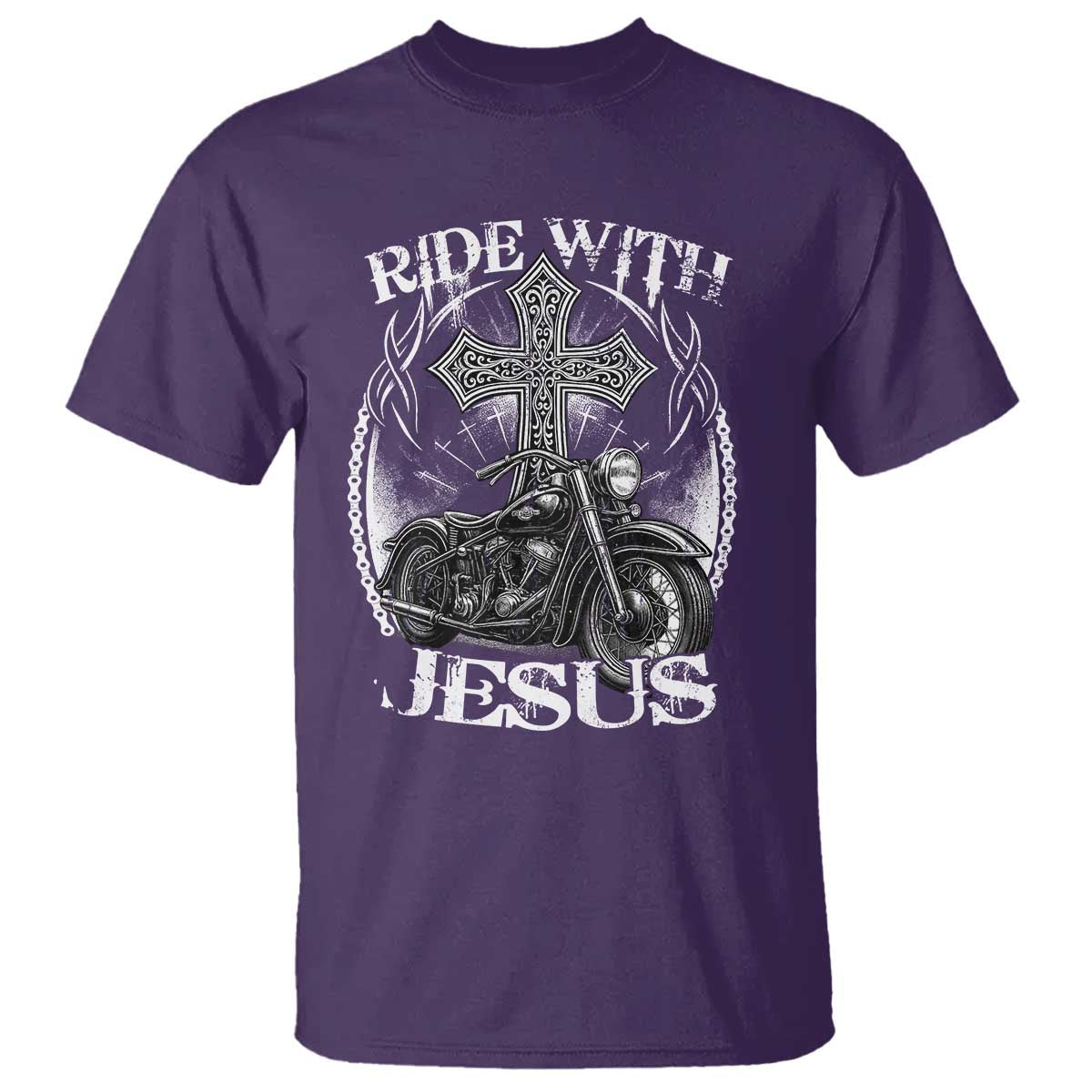 Christian Biker T Shirt Ride With Jesus Religious Faith Motorcycle Rider - Wonder Print Shop
