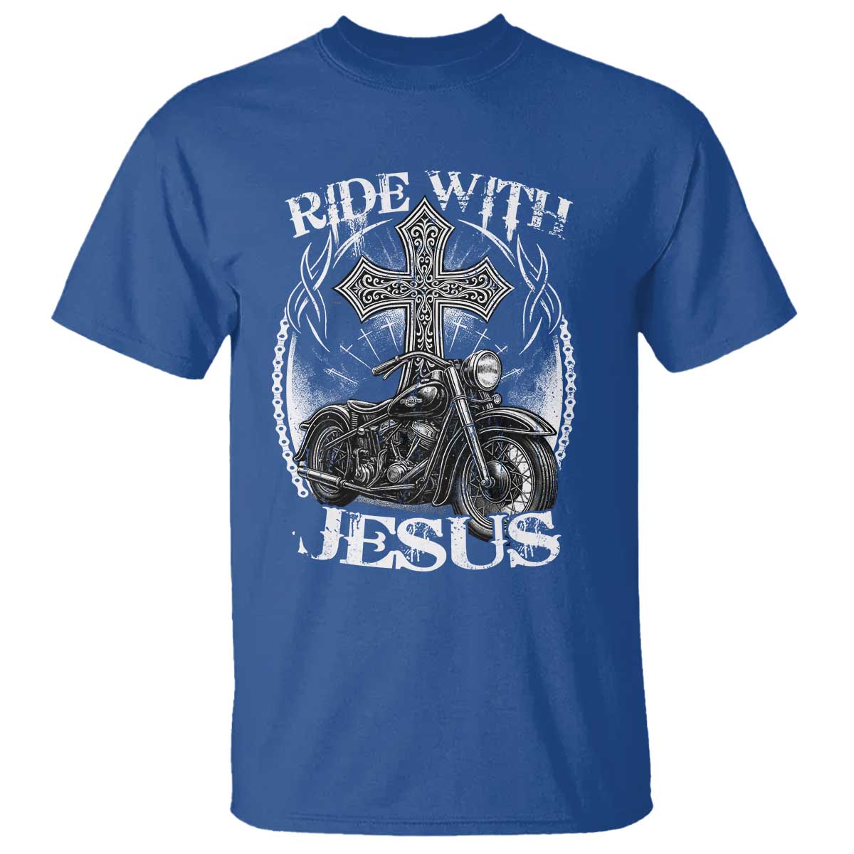 Christian Biker T Shirt Ride With Jesus Religious Faith Motorcycle Rider - Wonder Print Shop