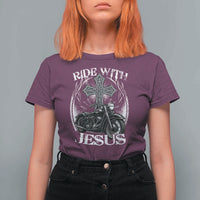 Christian Biker T Shirt For Women Ride With Jesus Religious Faith Motorcycle Rider - Wonder Print Shop
